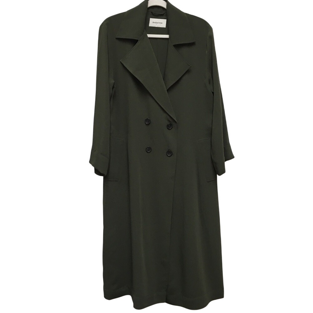 Aritzia Babaton Double Breasted Drape Trench Coat XS Green Minimalist Classic